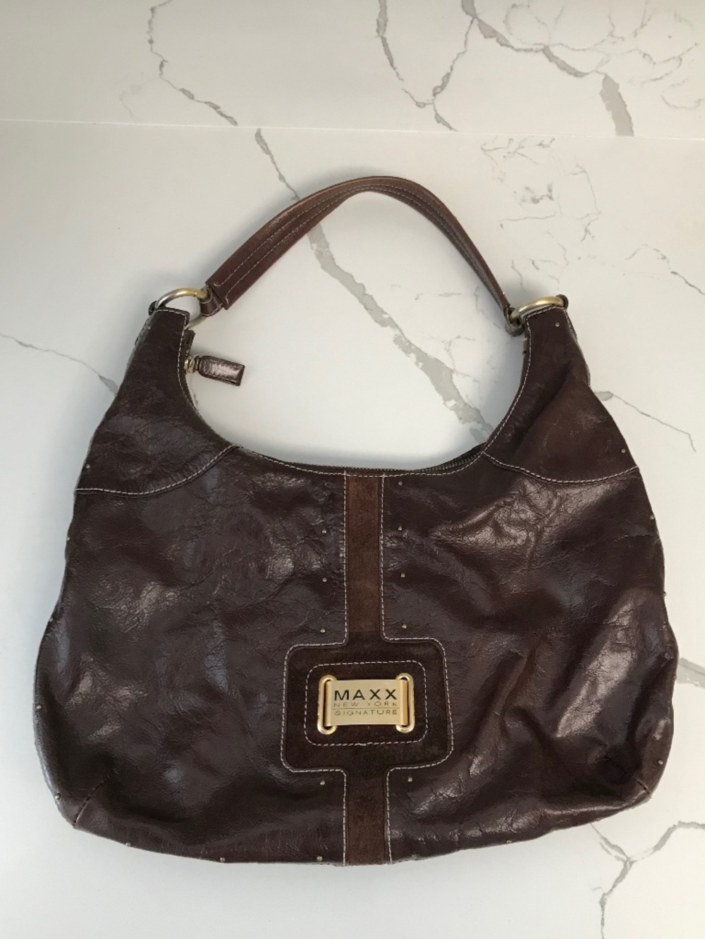 Max New York Signature Leather Satchel Bag Purse